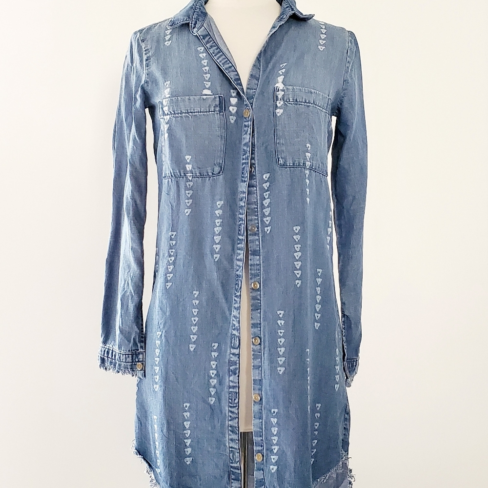 Cloth & Stone Shirt Dress Denim Jean Raw Hem
